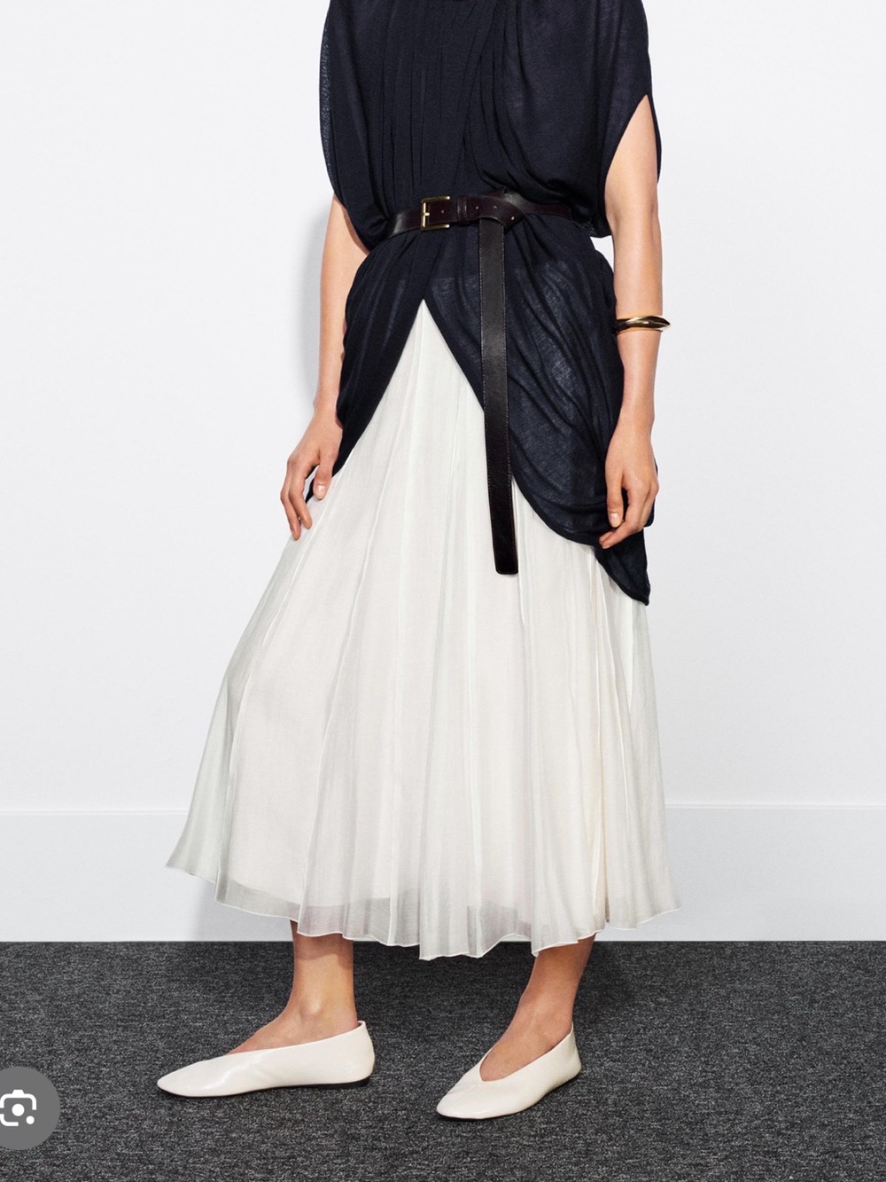 Zara White Pleated Maxi Skirt